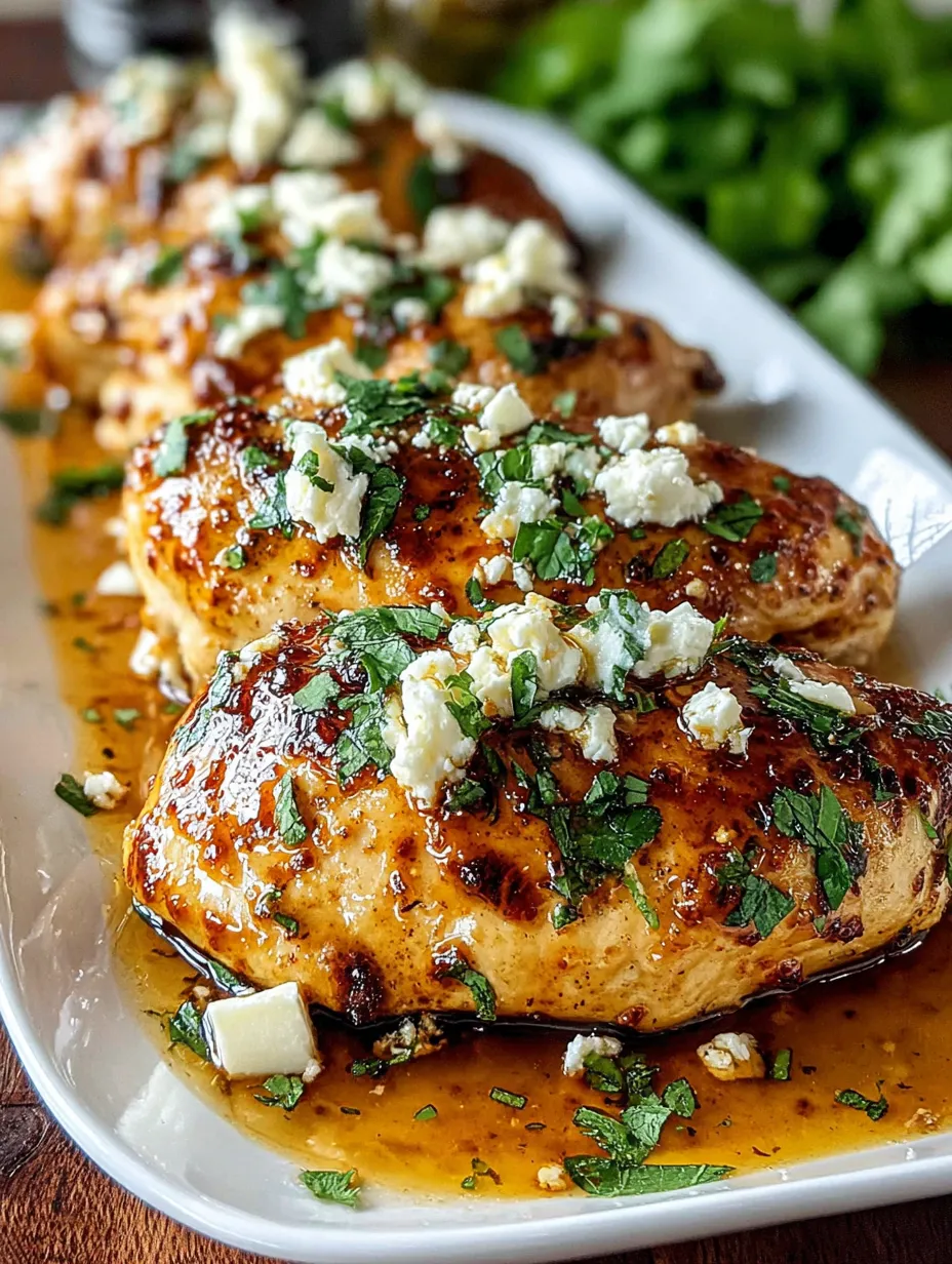 Chicken with feta cheese and herbs.