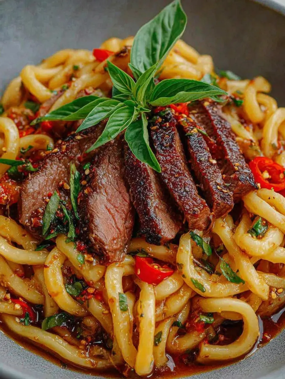 A bowl of noodles with meat and vegetables.