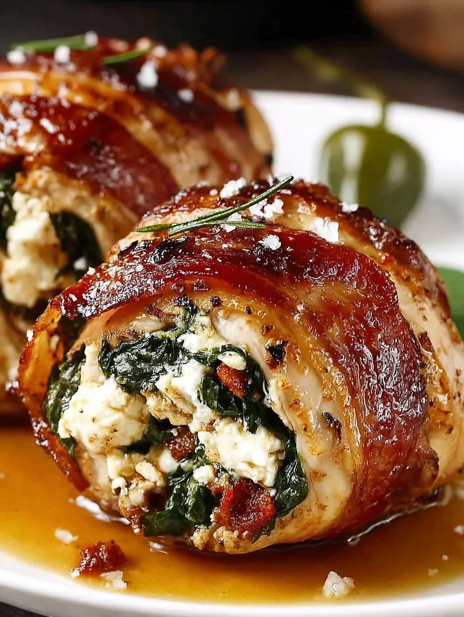 Sliced meat with cheese and spinach.