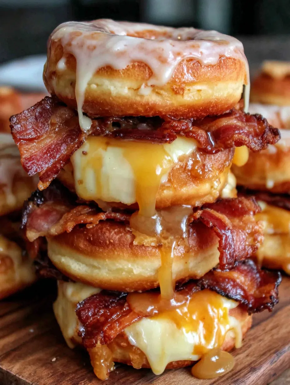 Bacon and cheese stacked on top of each other.