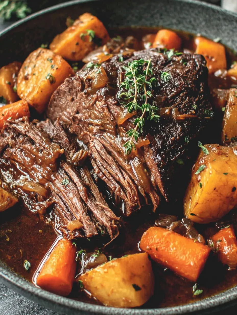 A close up of a roast beef dinner.