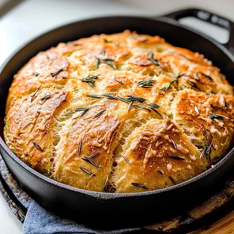 No Knead Rosemary Parmesan Skillet Bread