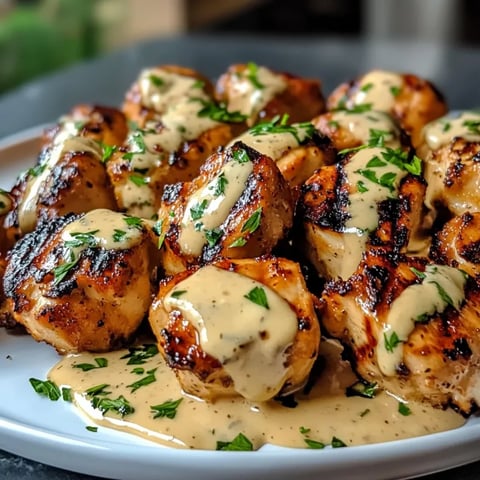 Grilled Chicken Bites with Creamy Garlic Sauce