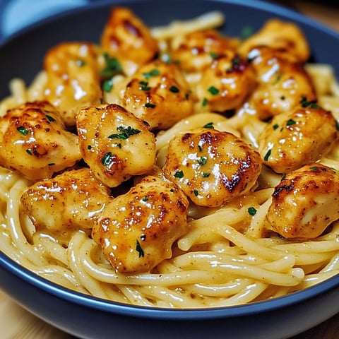 Garlic Butter Chicken Bites with Savory Creamy Parmesan Pasta