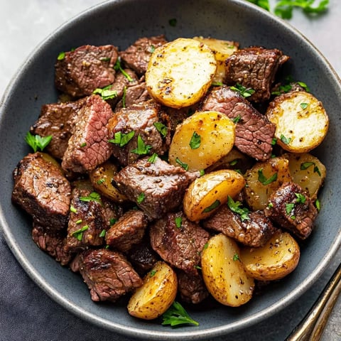 Garlic Butter Steak Bites and Potatoes