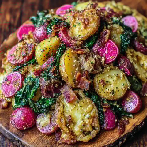 Crispy Smashed Potatoes and Radishes with Bacon Vinaigrette