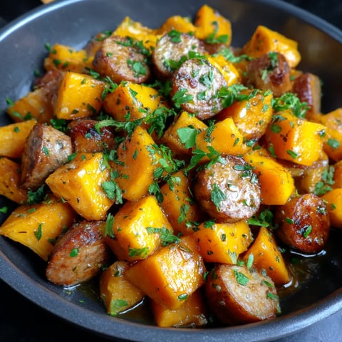 Sheet Pan Sausage and Sweet Potatoes with Honey Garlic Sauce