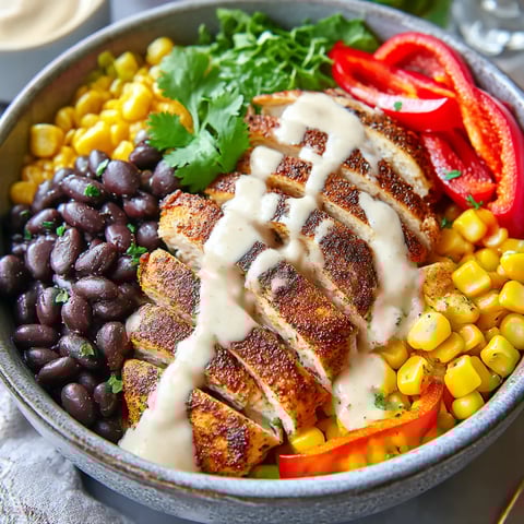 Chipotle Chicken Bowl with Black Beans, Corn, & Creamy Sauce
