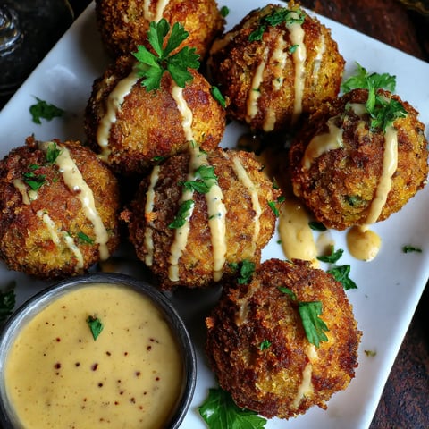 Reuben balls with spicy thousand island dipping sauce.