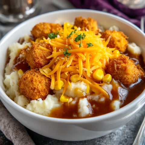 A bowl of food with cheese and corn on top.