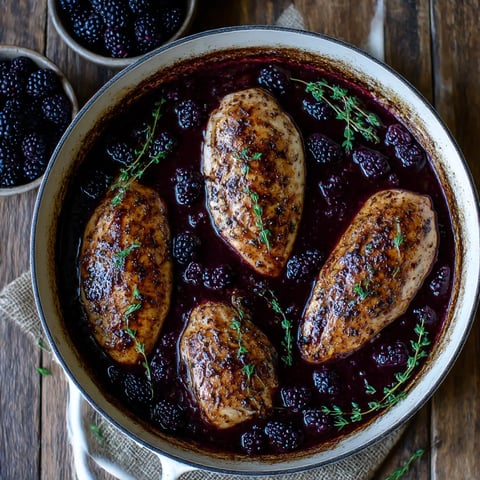 A pan of bourbon blackberry chicken.