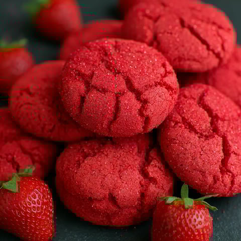 Red sugar cookies with strawberry sugar.