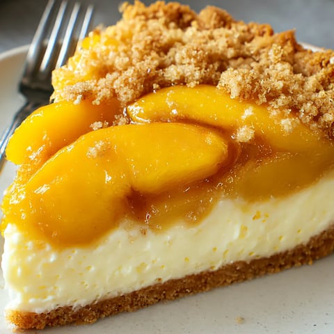 A slice of peach cobbler cheesecake.