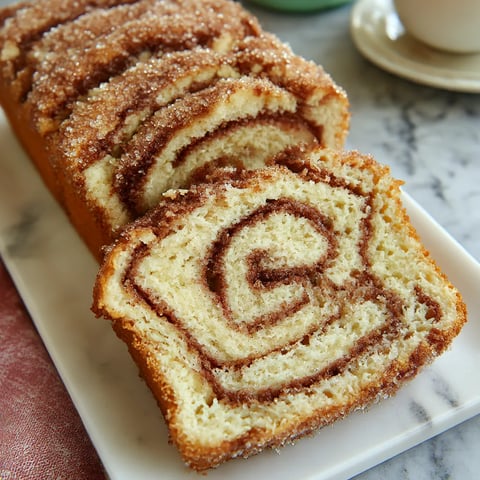 A cinnamon donut bread is on a plate.