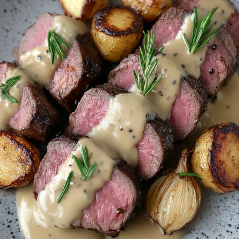 A delicious filet mignon with a creamy peppercorn sauce.