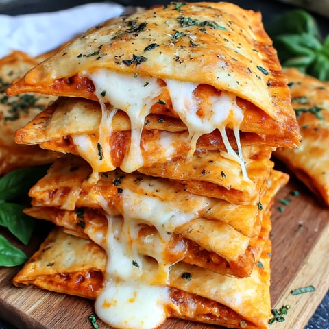 A stack of cheese and pepperoni pizza pockets.