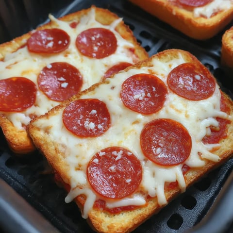 A slice of pizza toast in an air fryer.