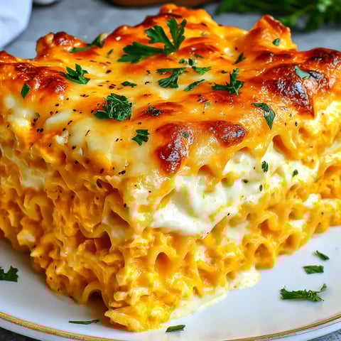 A cheesy buffalo ranch chicken lasagna.