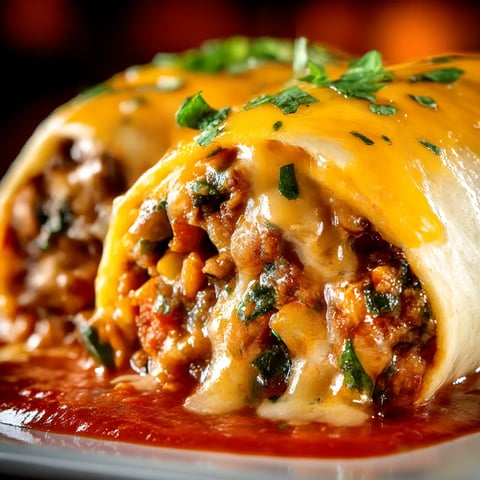A burrito with cheese and green onions.