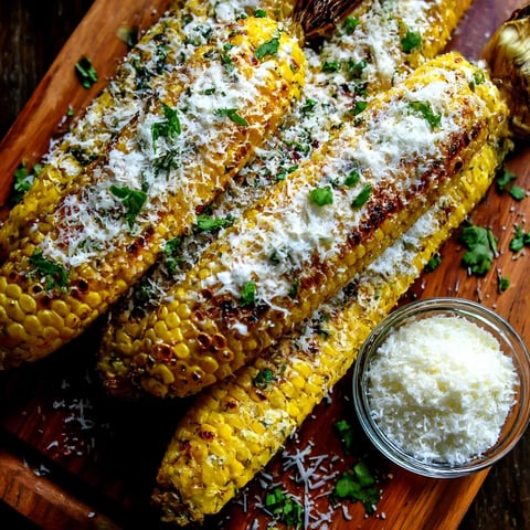 Grilled Mexican Street Corn with Parmesan cheese.