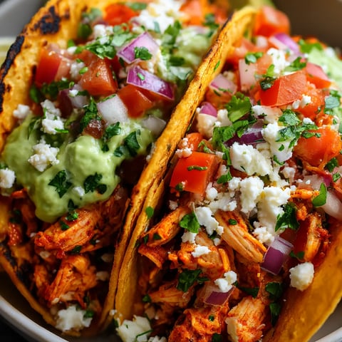 A delicious chicken taco with tomatoes, onions, and cheese.