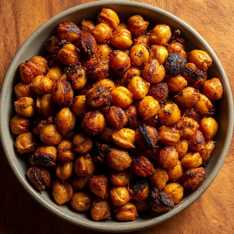 A bowl of crispy garlic roasted chickpeas.
