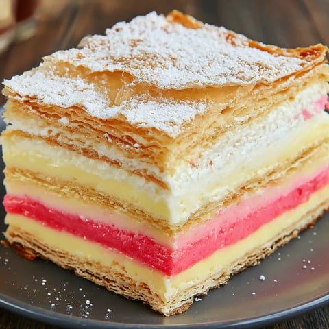 A slice of cake with white and pink frosting.