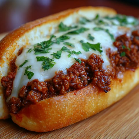 A cheesy garlic bread sloppy joes sandwich.
