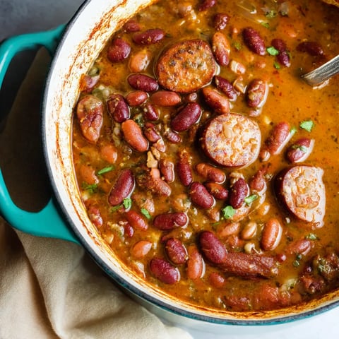 A bowl of red beans and rice.