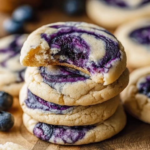 A stack of blueberry cheesecake swirl cookies.