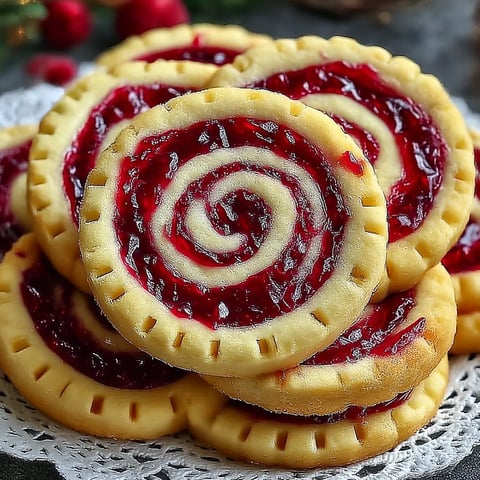 A stack of raspberry swirl shortbread cookies.