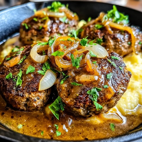 Hamburger steaks with onion gravy.