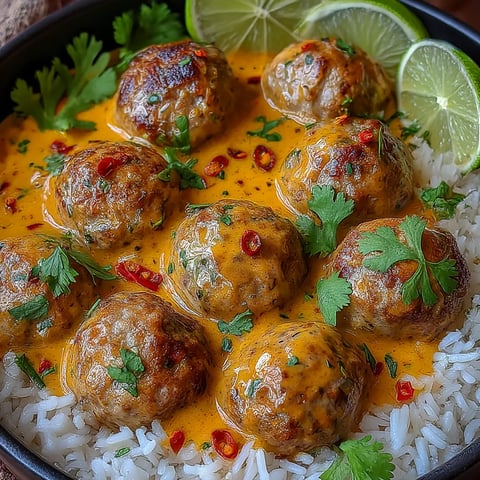 A bowl of meatballs in a creamy sauce.