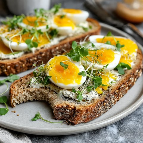 Toast with eggs on top.
