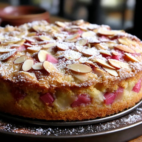 A slice of a rhubarb almond torte.