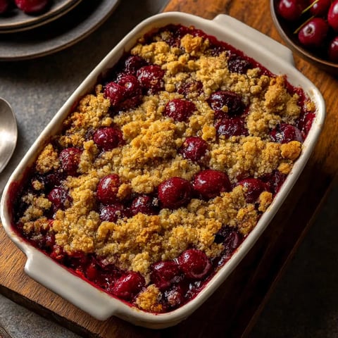 A white bowl filled with a delicious cherry dessert.