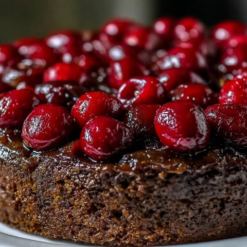 A slice of chocolate cherry upside down cake.