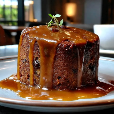 A close up of a sticky toffee pudding.