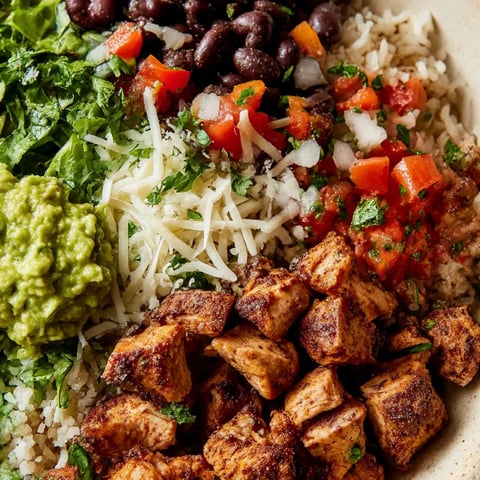 A bowl of food with rice, beans, and meat.