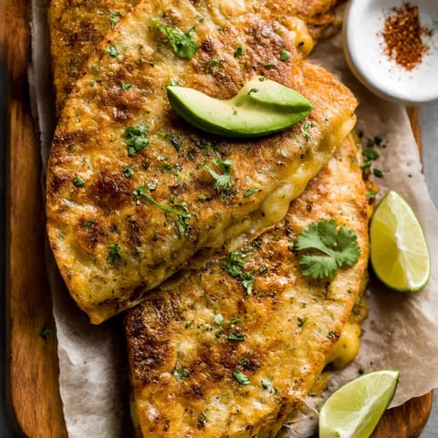 A plate of folded crispy chicken wraps with lime wedges.