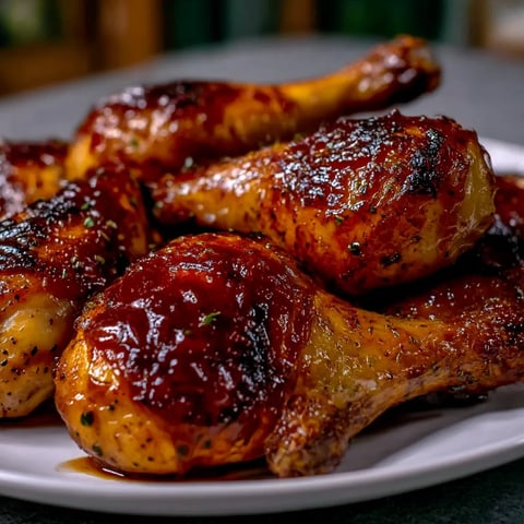 A plate of chicken drumsticks with a glaze.