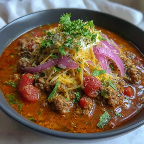 A bowl of chili with cheese and onions on top.