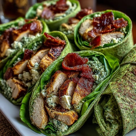 A plate of pesto chicken lettuce wraps.