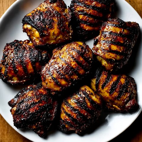 Three pieces of grilled chicken on a plate.