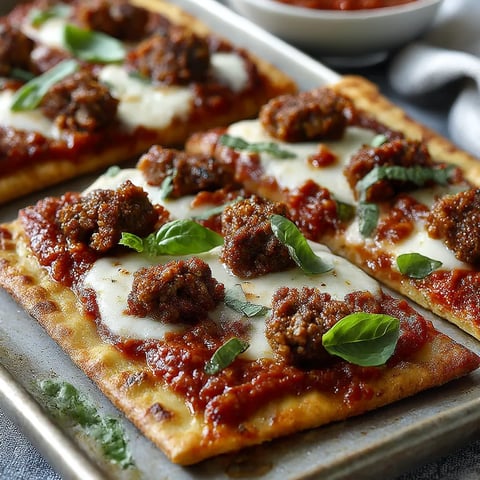 A pizza with meat and cheese on a pan.