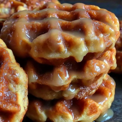 A stack of apple fritter waffle donuts.