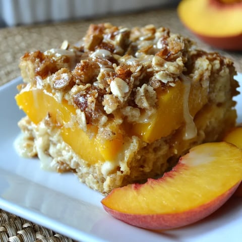 A slice of peaches and cream french toast bake.