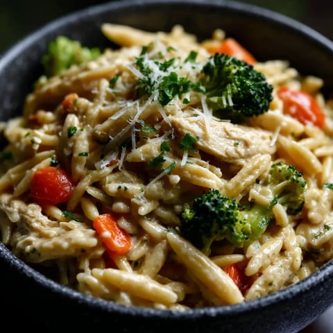 A bowl of pasta with chicken, broccoli and cheese.