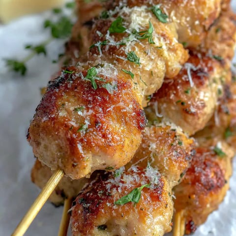 Chicken skewers with garlic and Parmesan cheese.