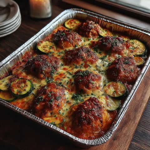 A pan of chicken and zucchini bake.